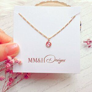 New Dainty Mini Pink Cubic Zirconia on 14k Yellow Gold Filled Chain Necklace